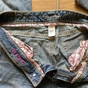 Maurices Blue Jeans with Pink Patterned Lining